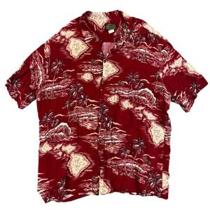 Hawaiian Reserve Collection Mens 3XL Red Rayon Island Map Aloha Shirt USA Made